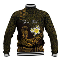 Personalised Hawaii King Kamehameha Day Baseball Jacket Plumeria With Kakau Pattern - Gold