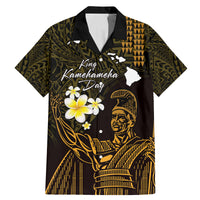 Personalised Hawaii King Kamehameha Day Family Matching Mermaid Dress and Hawaiian Shirt Plumeria With Kakau Pattern - Gold
