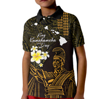 Personalised Hawaii King Kamehameha Day Kid Polo Shirt Plumeria With Kakau Pattern - Gold