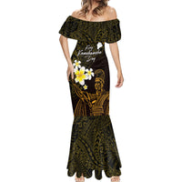 Personalised Hawaii King Kamehameha Day Mermaid Dress Plumeria With Kakau Pattern - Gold LT14 - Polynesian Pride