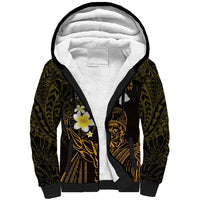 Personalised Hawaii King Kamehameha Day Sherpa Hoodie Plumeria With Kakau Pattern - Gold LT14 Unisex Gold - Polynesian Pride