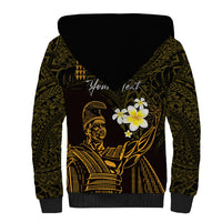Personalised Hawaii King Kamehameha Day Sherpa Hoodie Plumeria With Kakau Pattern - Gold