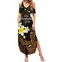 Personalised Hawaii King Kamehameha Day Summer Maxi Dress Plumeria With Kakau Pattern - Gold LT14 Women Gold - Polynesian Pride