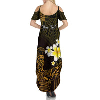 Personalised Hawaii King Kamehameha Day Summer Maxi Dress Plumeria With Kakau Pattern - Gold LT14 - Polynesian Pride