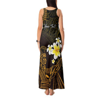 Personalised Hawaii King Kamehameha Day Tank Maxi Dress Plumeria With Kakau Pattern - Gold LT14 - Polynesian Pride