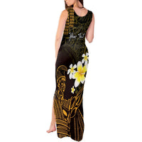 Personalised Hawaii King Kamehameha Day Tank Maxi Dress Plumeria With Kakau Pattern - Gold LT14 - Polynesian Pride