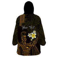Personalised Hawaii King Kamehameha Day Wearable Blanket Hoodie Plumeria With Kakau Pattern - Gold