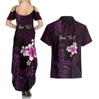 Personalised Hawaii King Kamehameha Day Couples Matching Summer Maxi Dress and Hawaiian Shirt Plumeria With Kakau Pattern - Purple LT14 - Polynesian Pride