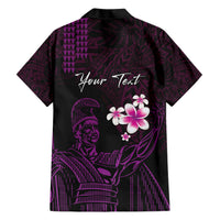 Personalised Hawaii King Kamehameha Day Family Matching Short Sleeve Bodycon Dress and Hawaiian Shirt Plumeria With Kakau Pattern - Purple