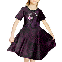 Personalised Hawaii King Kamehameha Day Kid Short Sleeve Dress Plumeria With Kakau Pattern - Purple