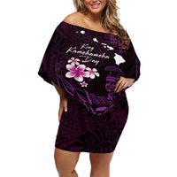 Personalised Hawaii King Kamehameha Day Off Shoulder Short Dress Plumeria With Kakau Pattern - Purple LT14 Women Purple - Polynesian Pride