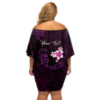 Personalised Hawaii King Kamehameha Day Off Shoulder Short Dress Plumeria With Kakau Pattern - Purple LT14 - Polynesian Pride