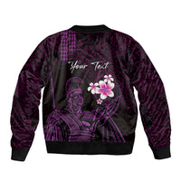 Personalised Hawaii King Kamehameha Day Sleeve Zip Bomber Jacket Plumeria With Kakau Pattern - Purple