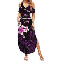 Personalised Hawaii King Kamehameha Day Summer Maxi Dress Plumeria With Kakau Pattern - Purple LT14 Women Purple - Polynesian Pride