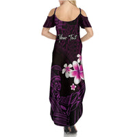 Personalised Hawaii King Kamehameha Day Summer Maxi Dress Plumeria With Kakau Pattern - Purple LT14 - Polynesian Pride