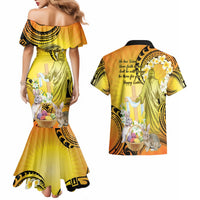 Polynesia Easter Day Couples Matching Mermaid Dress and Hawaiian Shirt He Is Risen Lilium Longiflorum Polynesian Pattern LT14 - Polynesian Pride