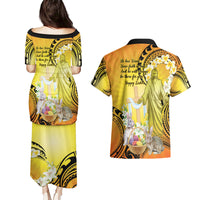 Polynesia Easter Day Couples Matching Puletasi and Hawaiian Shirt He Is Risen Lilium Longiflorum Polynesian Pattern LT14 - Polynesian Pride