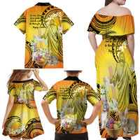Polynesia Easter Day Family Matching Off Shoulder Maxi Dress and Hawaiian Shirt He Is Risen Lilium Longiflorum Polynesian Pattern LT14 - Polynesian Pride