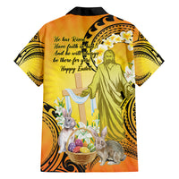 Polynesia Easter Day Family Matching Off Shoulder Maxi Dress and Hawaiian Shirt He Is Risen Lilium Longiflorum Polynesian Pattern LT14 - Polynesian Pride