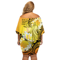Polynesia Easter Day Family Matching Off Shoulder Short Dress and Hawaiian Shirt He Is Risen Lilium Longiflorum Polynesian Pattern LT14 - Polynesian Pride