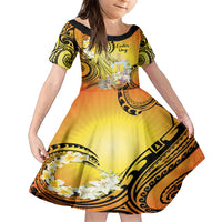 Polynesia Easter Day Family Matching Short Sleeve Bodycon Dress and Hawaiian Shirt He Is Risen Lilium Longiflorum Polynesian Pattern LT14 Daughter's Dress Gold - Polynesian Pride