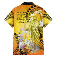 Polynesia Easter Day Family Matching Short Sleeve Bodycon Dress and Hawaiian Shirt He Is Risen Lilium Longiflorum Polynesian Pattern LT14 - Polynesian Pride