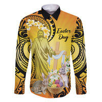 Polynesia Easter Day Family Matching Short Sleeve Bodycon Dress and Hawaiian Shirt He Is Risen Lilium Longiflorum Polynesian Pattern LT14 Dad's Shirt - Long Sleeve Gold - Polynesian Pride