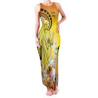 Polynesia Easter Day Family Matching Tank Maxi Dress and Hawaiian Shirt He Is Risen Lilium Longiflorum Polynesian Pattern LT14 Mom's Dress Gold - Polynesian Pride