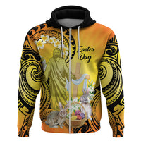 Polynesia Easter Day Hoodie He Is Risen Lilium Longiflorum Polynesian Pattern LT14 Zip Hoodie Gold - Polynesian Pride