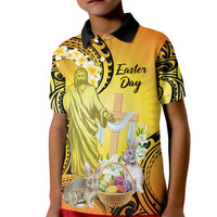 Polynesia Easter Day Kid Polo Shirt He Is Risen Lilium Longiflorum Polynesian Pattern
