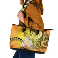 Polynesia Easter Day Leather Tote Bag He Is Risen Lilium Longiflorum Polynesian Pattern LT14 Gold - Polynesian Pride