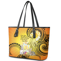 Polynesia Easter Day Leather Tote Bag He Is Risen Lilium Longiflorum Polynesian Pattern LT14 - Polynesian Pride
