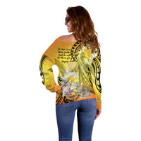Polynesia Easter Day Off Shoulder Sweater He Is Risen Lilium Longiflorum Polynesian Pattern