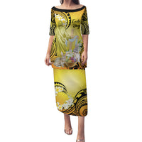 Polynesia Easter Day Puletasi He Is Risen Lilium Longiflorum Polynesian Pattern LT14 Long Dress Gold - Polynesian Pride