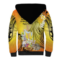 Polynesia Easter Day Sherpa Hoodie He Is Risen Lilium Longiflorum Polynesian Pattern LT14 - Polynesian Pride