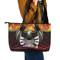 Fautasi Race Day American Samoa Leather Tote Bag Bald Eagle Polynesian Tattoo