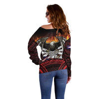 Fautasi Race Day American Samoa Off Shoulder Sweater Bald Eagle Polynesian Tattoo