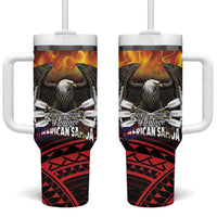 Fautasi Race Day American Samoa Tumbler With Handle Bald Eagle Polynesian Tattoo LT14 One Size: 40 oz Black - Polynesian Pride