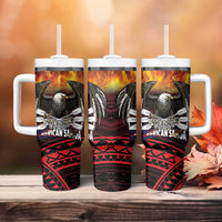 Fautasi Race Day American Samoa Tumbler With Handle Bald Eagle Polynesian Tattoo LT14 - Polynesian Pride
