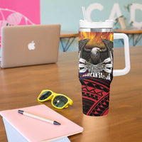 Fautasi Race Day American Samoa Tumbler With Handle Bald Eagle Polynesian Tattoo LT14 - Polynesian Pride
