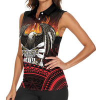 Fautasi Race Day American Samoa Women Sleeveless Polo Shirt Bald Eagle Polynesian Tattoo