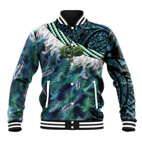 Turquoise Traditional Cloak Aotearoa Baseball Jacket Maori Paua Shell Korowai Pattern LT14 Unisex Turquoise - Polynesian Pride