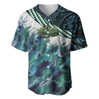 Turquoise Traditional Cloak Aotearoa Baseball Jersey Maori Paua Shell Korowai Pattern