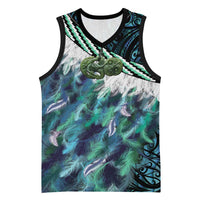 Turquoise Traditional Cloak Aotearoa Basketball Jersey Maori Paua Shell Korowai Pattern - Polynesian Pride