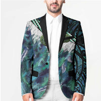 Turquoise Traditional Cloak Aotearoa Blazer Maori Paua Shell Korowai Pattern - Polynesian Pride