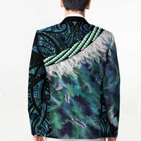 Turquoise Traditional Cloak Aotearoa Blazer Maori Paua Shell Korowai Pattern - Polynesian Pride