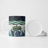 Turquoise Traditional Cloak Aotearoa Ceramic Mug Maori Paua Shell Korowai Pattern - Polynesian Pride