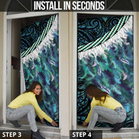 Turquoise Traditional Cloak Aotearoa Door Cover Maori Paua Shell Korowai Pattern - Polynesian Pride