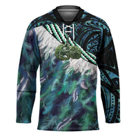 Turquoise Traditional Cloak Aotearoa Hockey Jersey Maori Paua Shell Korowai Pattern LT14 Unisex Turquoise - Polynesian Pride