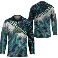 Turquoise Traditional Cloak Aotearoa Hockey Jersey Maori Paua Shell Korowai Pattern - Polynesian Pride